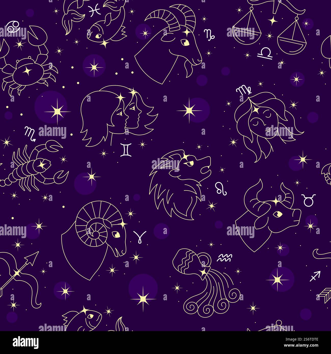 Zodiac pattern. Horoscope symbols for textile design projects universe ...