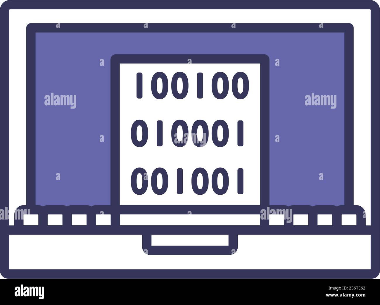 Laptop With Binary Code Icon. Editable Bold Outline With Color Fill ...