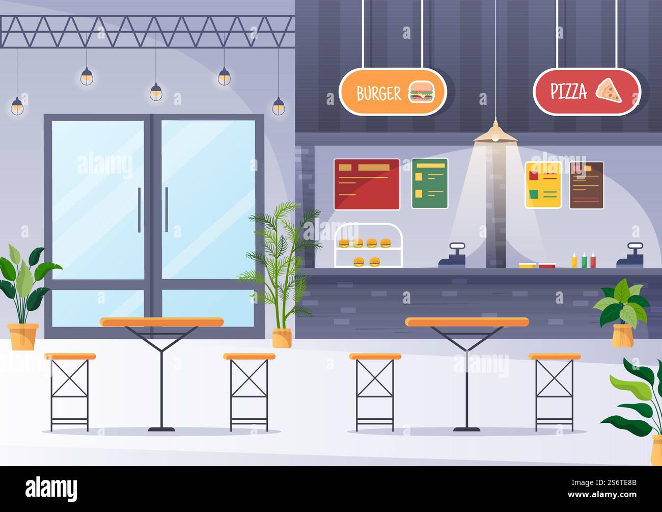 Eating in Food Court in the Middle of a Shopping Center Serving Fast ...