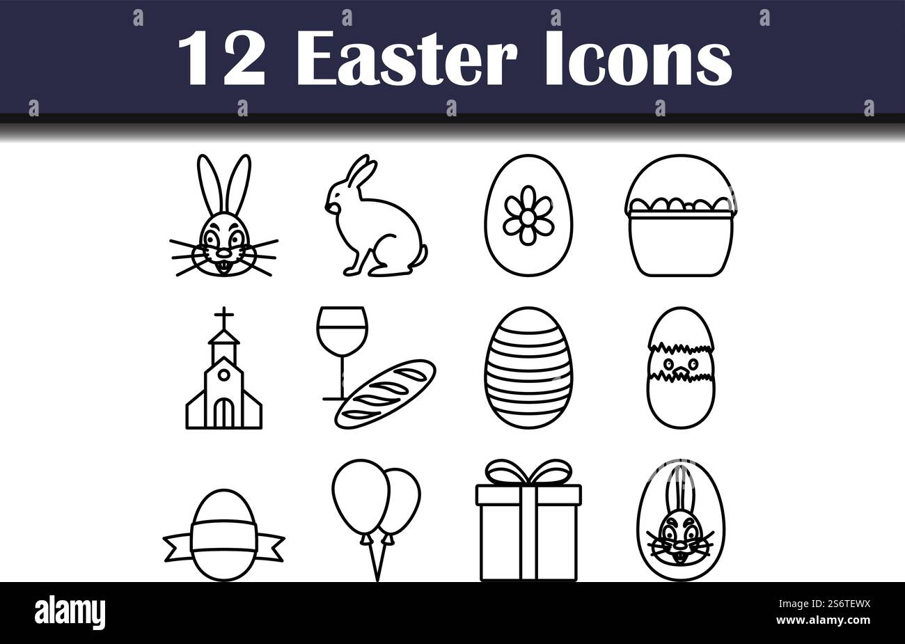 Easter Icon Set. Editable Bold Outline With Color Fill Design. Vector ...