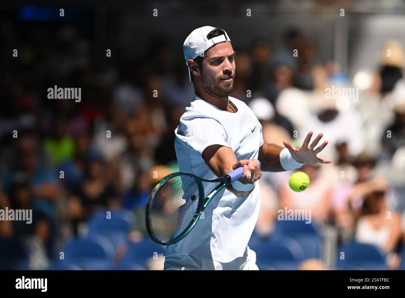 Melbourne Australia 18th Jan 2025 Karen Khachanov Of Russia Returns Melbourne Australia 18th Jan 2025 Karen Khachanov Of Russia Returns During His Round Three Match Against Alex Michelsen Of Usa During The 2025 Australian Open At Melbourne Park In Melbourne Saturday January 18 2025 Aap Imagelukas Coch No Archiving Editorial Use Only Credit Australian Associated Pressalamy Live News 2S6TFBC