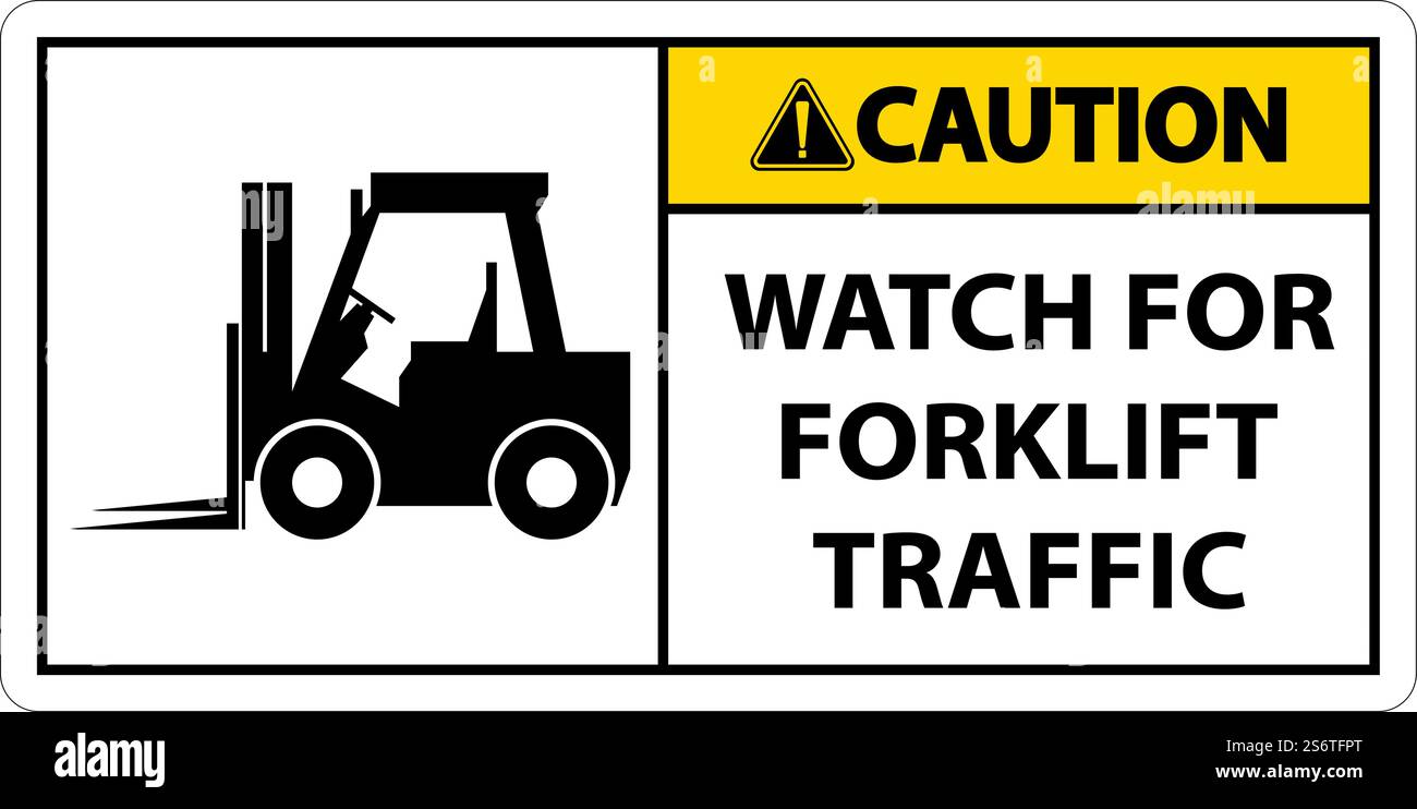 Caution 2-Way Watch For Forklift Traffic Sign On White Background Stock ...