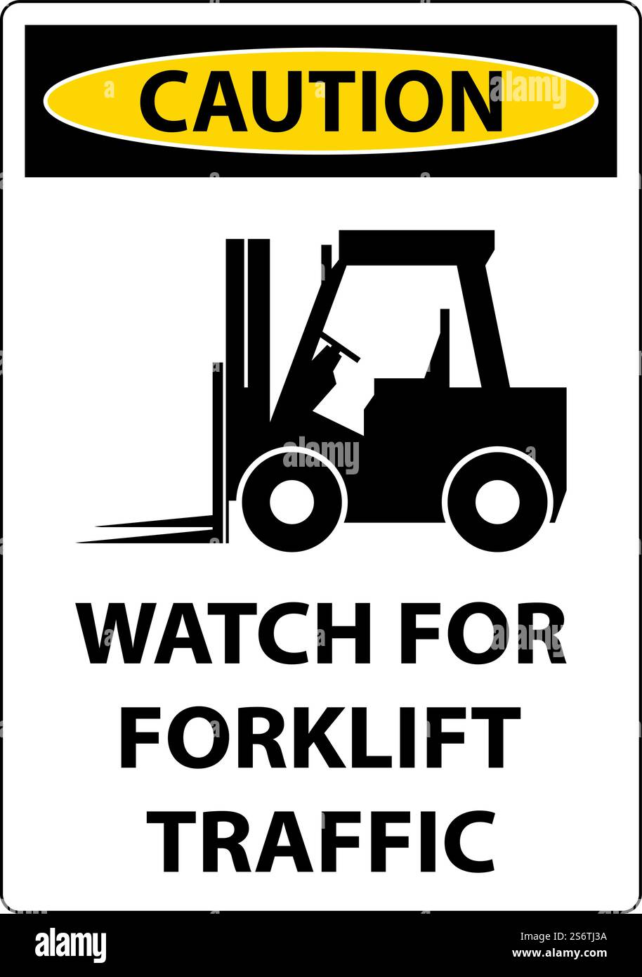 Caution 2-Way Watch For Forklift Traffic Sign On White Background Stock ...