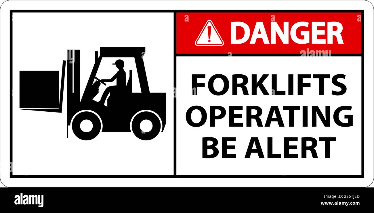 Danger 2-Way Forklifts Operating Sign On White Background Stock Vector ...