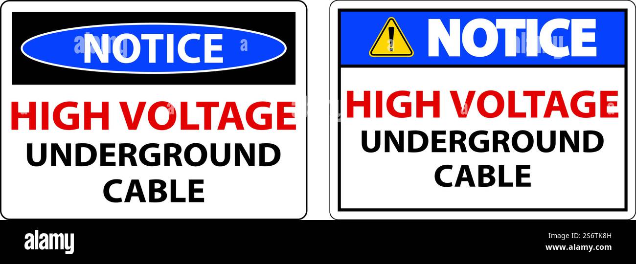 Notice High Voltage Cable Underground Sign On White Background Stock Vector