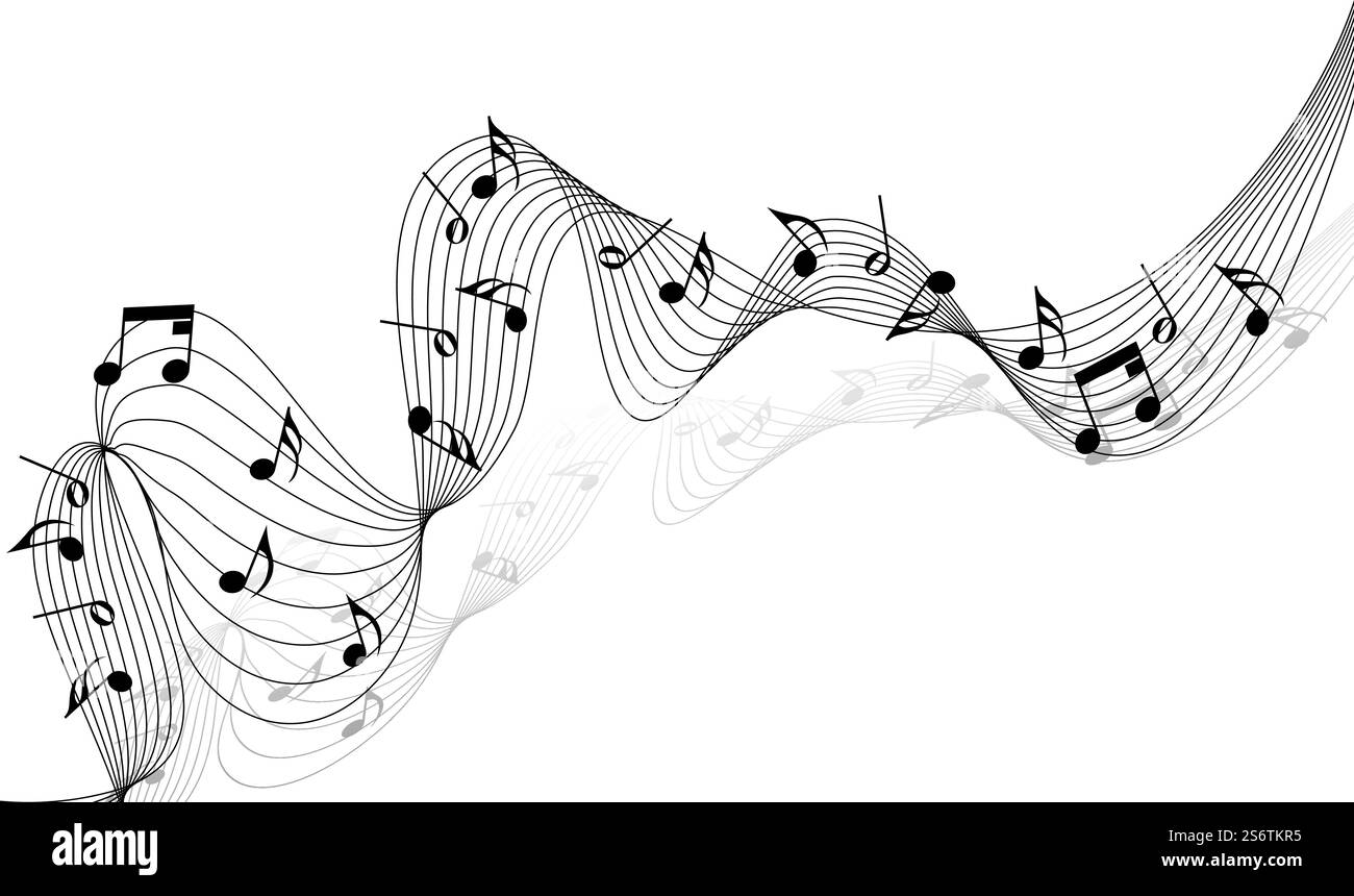 Abstract grunge musical design. Musical staff and notes. Vector ...