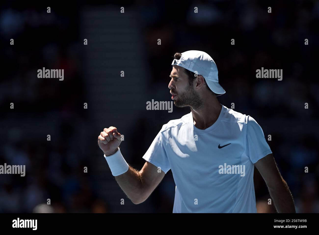 Melbourne Australia 18th Jan 2025 Karen Khachanov Of Russia Reacts Melbourne Australia 18th Jan 2025 Karen Khachanov Of Russia Reacts During His Round Three Match Against Alex Michelsen Of Usa During The 2025 Australian Open At Melbourne Park In Melbourne Saturday January 18 2025 Aap Imagelukas Coch No Archiving Editorial Use Only Credit Australian Associated Pressalamy Live News 2S6TM9B