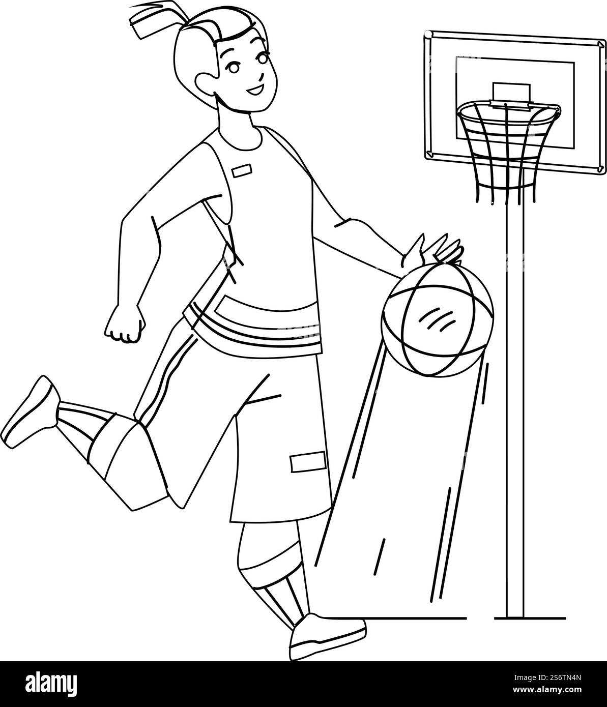 Basketball Player Playing Game With Ball Black Line Pencil Drawing ...