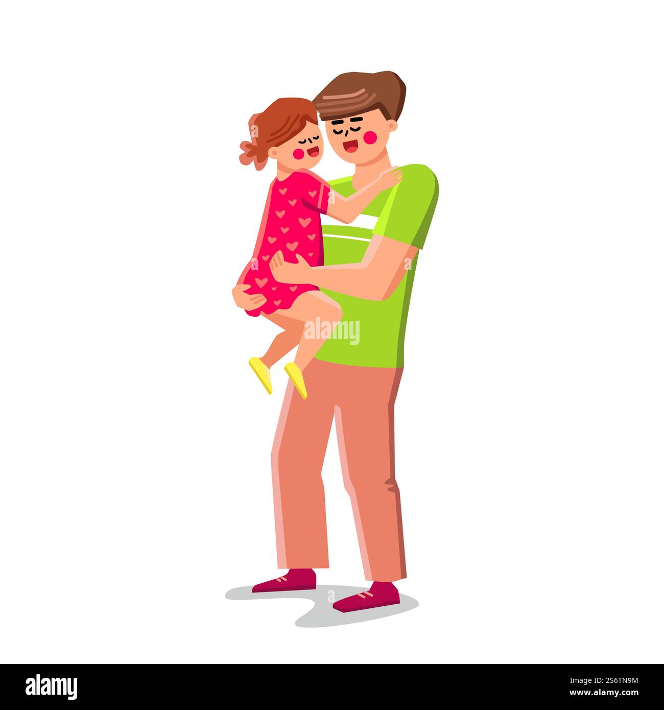Baby And Father Embracing Togetherness Vector. Happy Smiling Girl ...