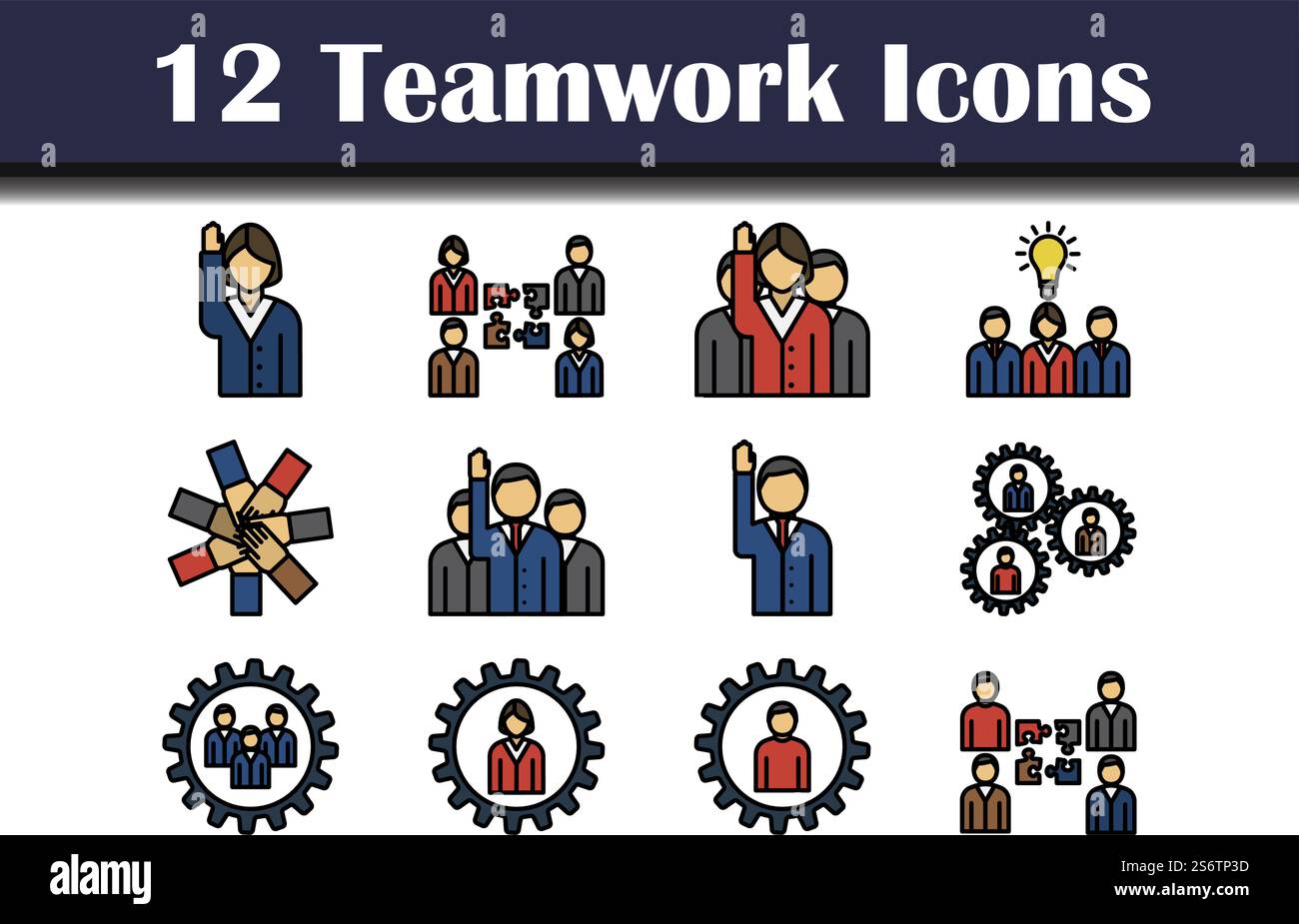 Teamwork Icon Set. Editable Bold Outline With Color Fill Design. Vector ...