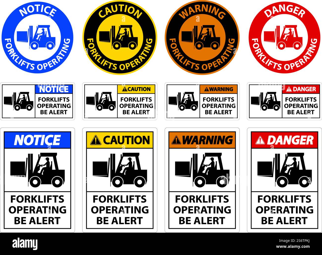 Caution 2-Way Forklifts Operating Sign On White Background Stock Vector ...