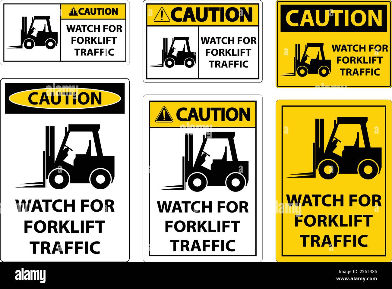 Caution 2-Way Watch For Forklift Traffic Sign On White Background Stock ...