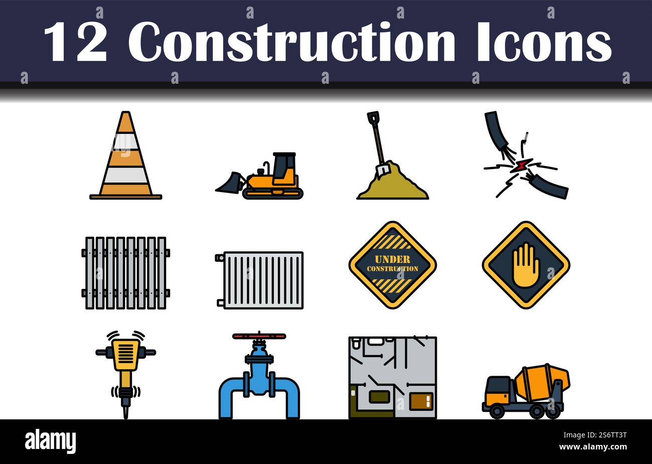 Construction Icon Set. Editable Bold Outline With Color Fill Design ...