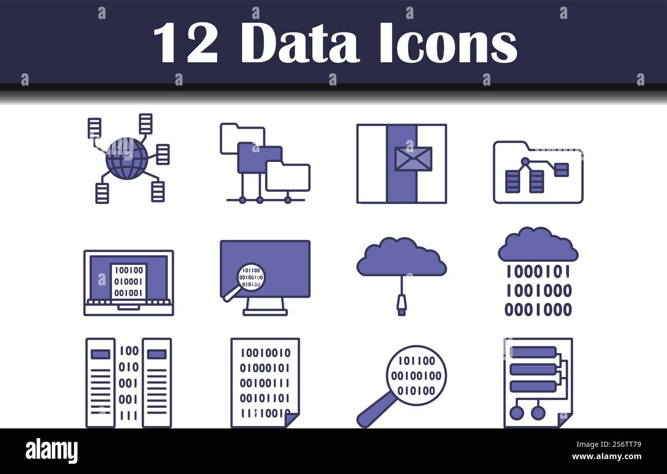 Data Icon Set. Editable Bold Outline With Color Fill Design. Vector Illustration. Stock Vector