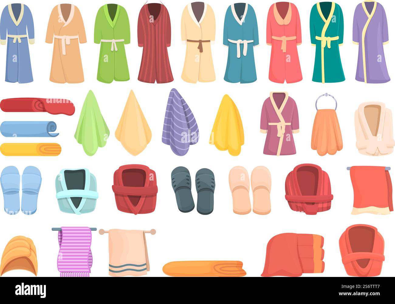 Spa clothing icons set cartoon vector. Bath robe. Belt soft. Spa ...