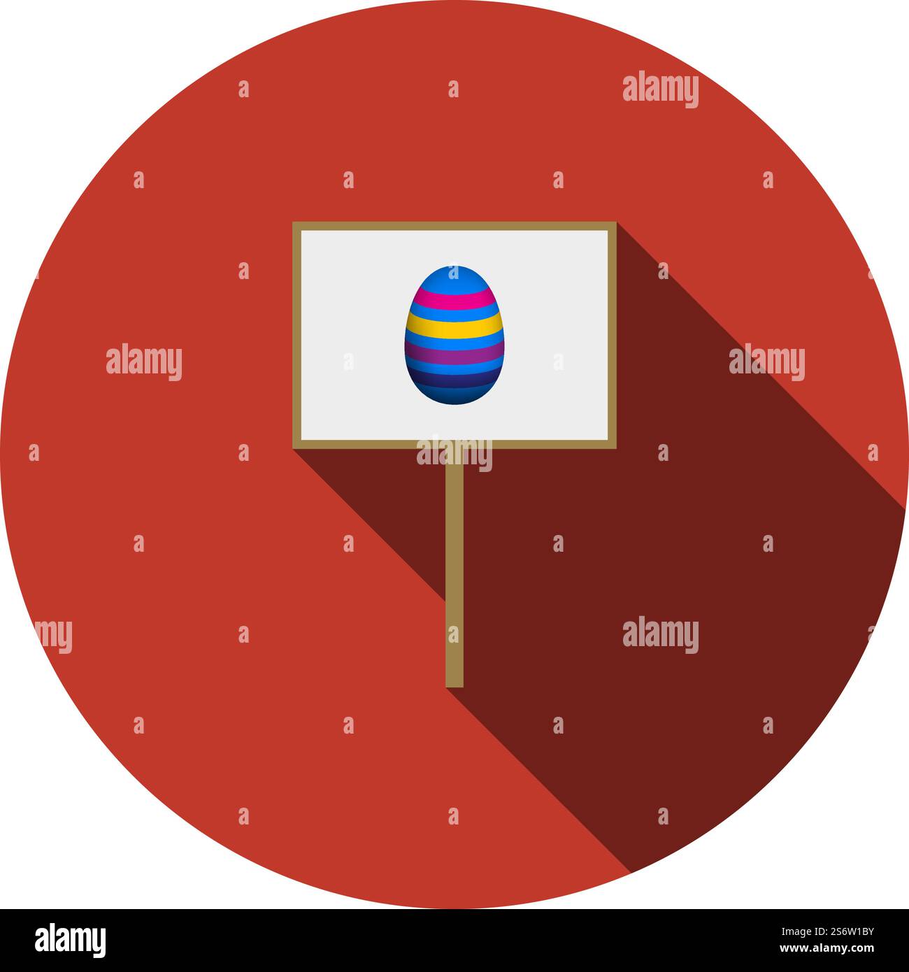 Easter Pointer With Egg Icon. Flat Circle Stencil Design With Long Shadow. Vector Illustration. Stock Vector