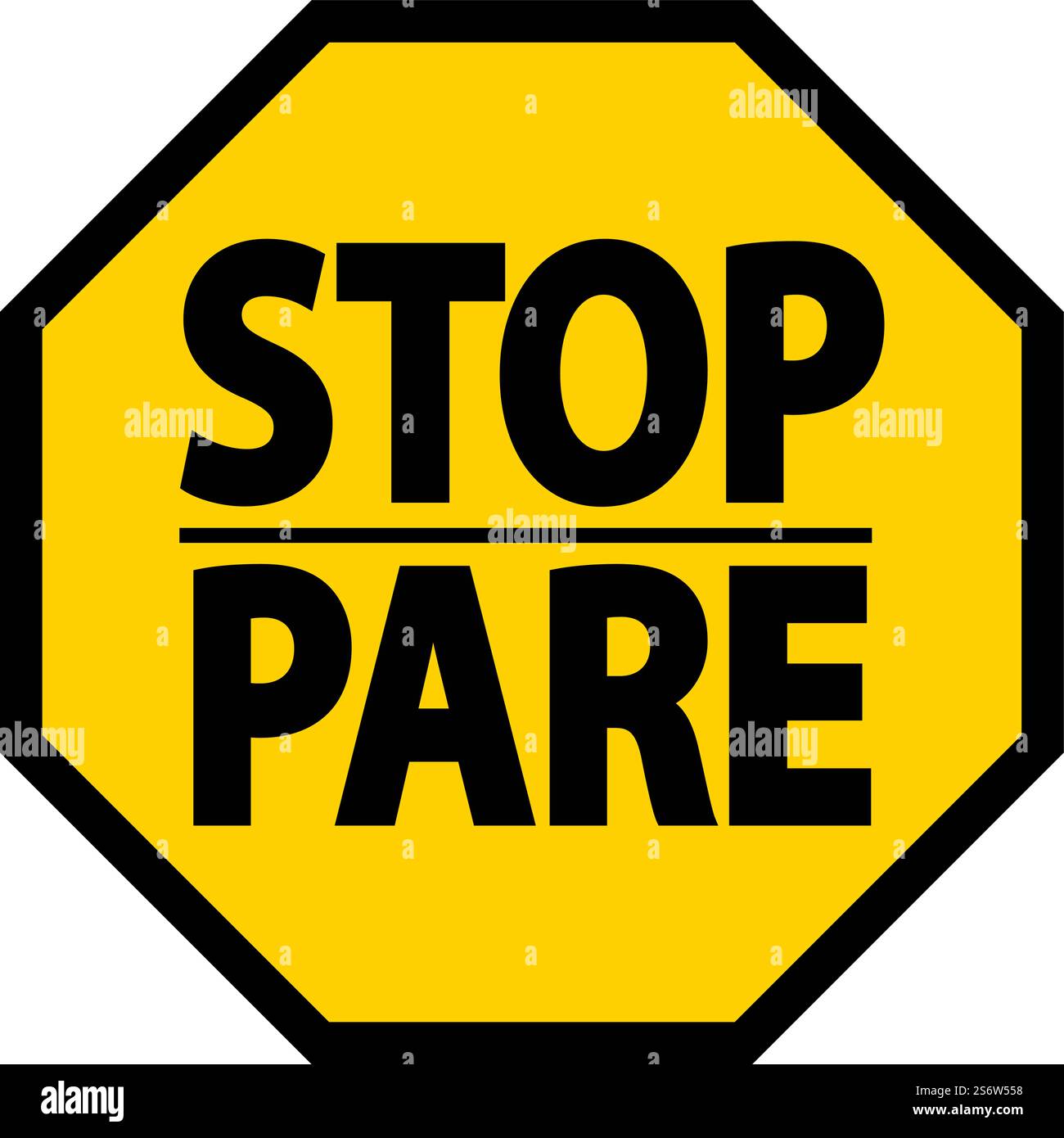 Bilingual Stop Safety Sign On White Background Stock Vector