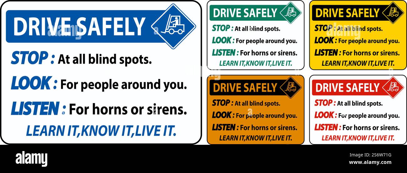 Drive Safely Stop Look Listen Sign On White Background Stock Vector ...