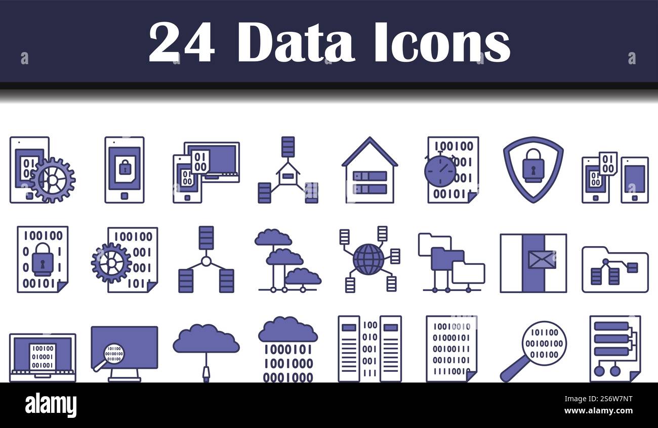 Data Icon Set. Editable Bold Outline With Color Fill Design. Vector Illustration. Stock Vector
