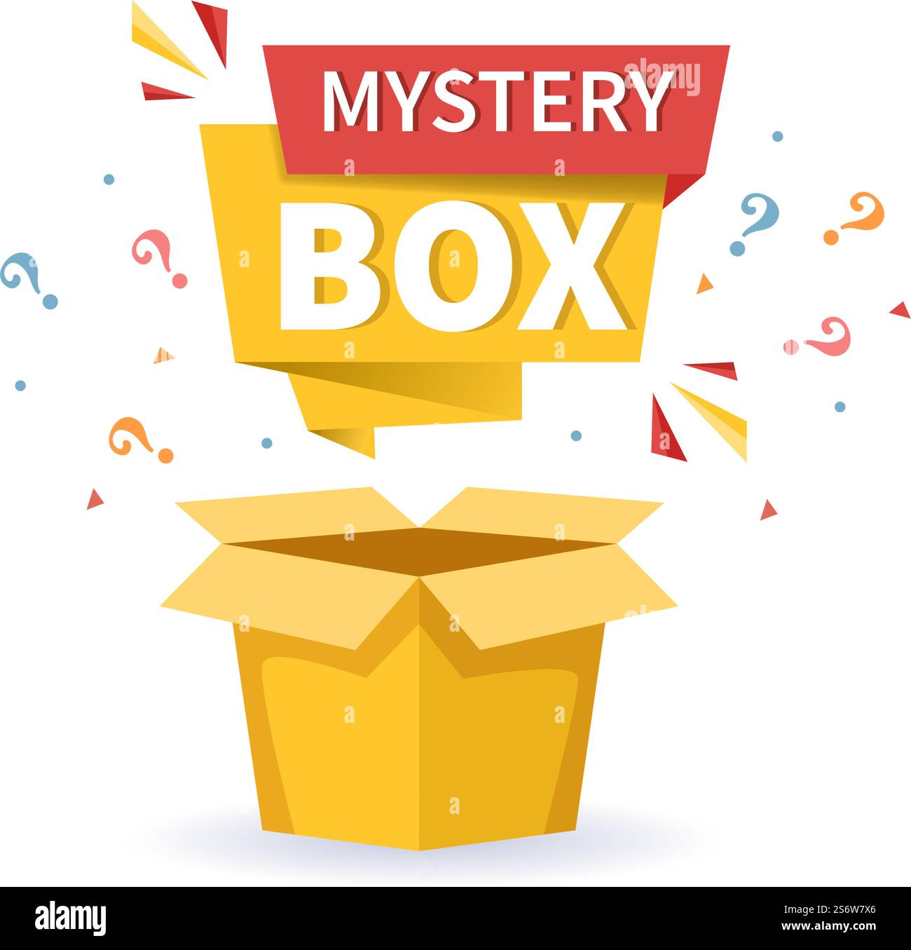 Mystery Gift Box with Cardboard Box Open Inside with a Question Mark ...