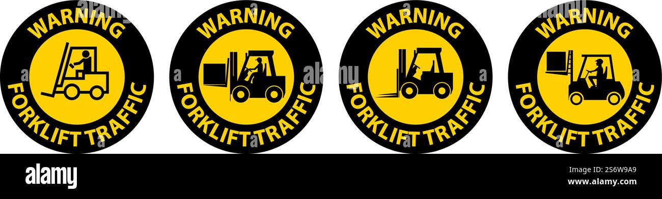 Warning Forklift Traffic Floor Sign On White Background Stock Vector ...