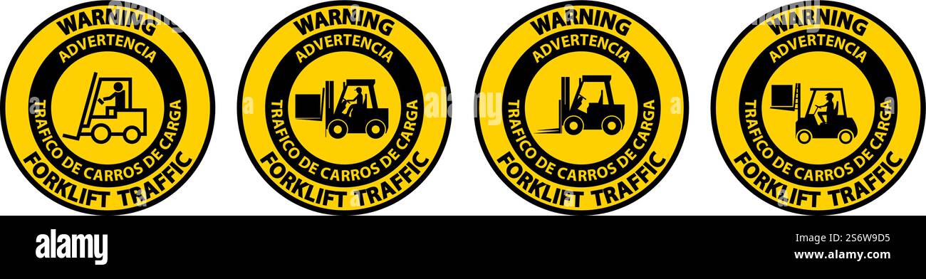 Bilingual Warning Forklift Traffic Floor Sign On White Background Stock ...