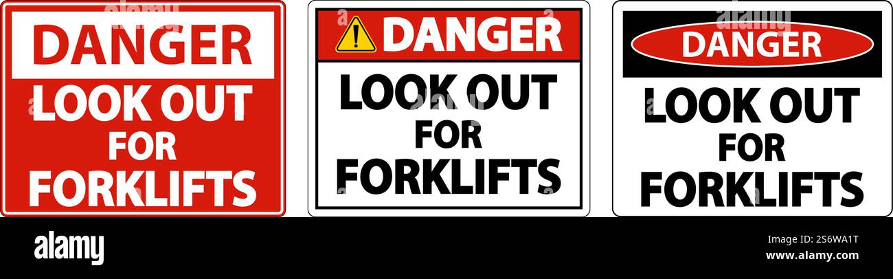 Danger Look Out For Forklifts Sign On White Background Stock Vector ...