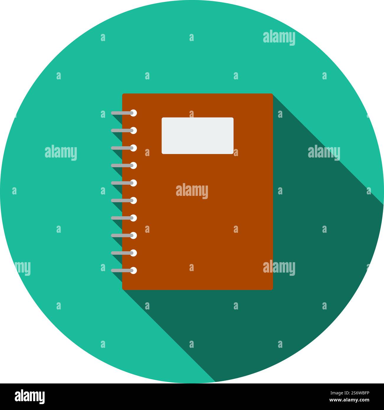 Exercise Book With Pen Icon. Flat Circle Stencil Design With Long Shadow. Vector Illustration. Stock Vector