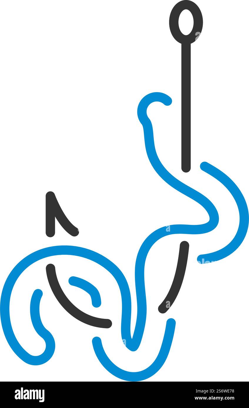 Icon Of Worm On Hook. Editable Bold Outline With Color Fill Design ...