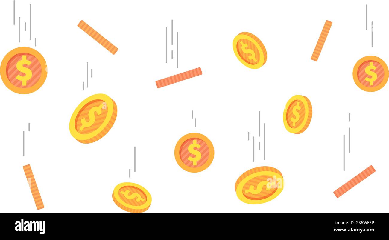 Falling golden coins flat gold coin flying hi-res stock photography and ...
