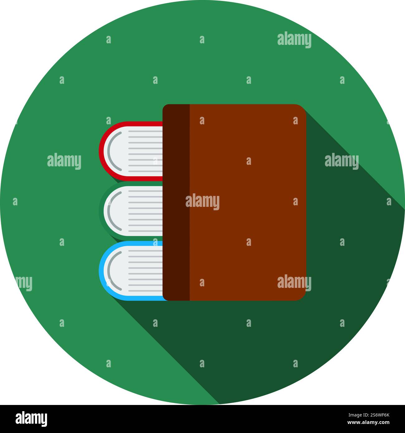 Stack Of Books Icon. Flat Circle Stencil Design With Long Shadow. Vector Illustration. Stock Vector