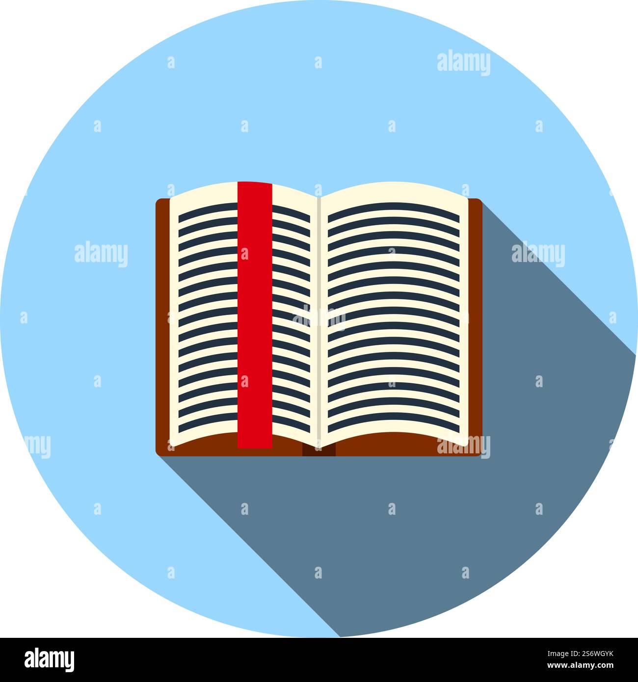 Open Book With Bookmark Icon. Flat Circle Stencil Design With Long Shadow. Vector Illustration. Stock Vector