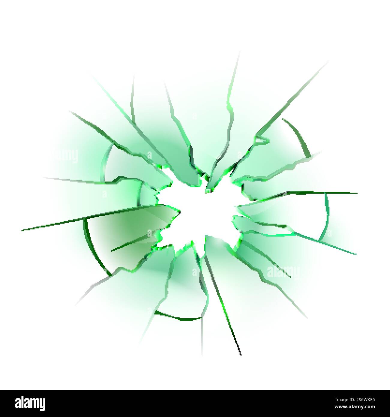 Glass Window Broken With Hole And Crack Vector. Destroyed And Cracked ...