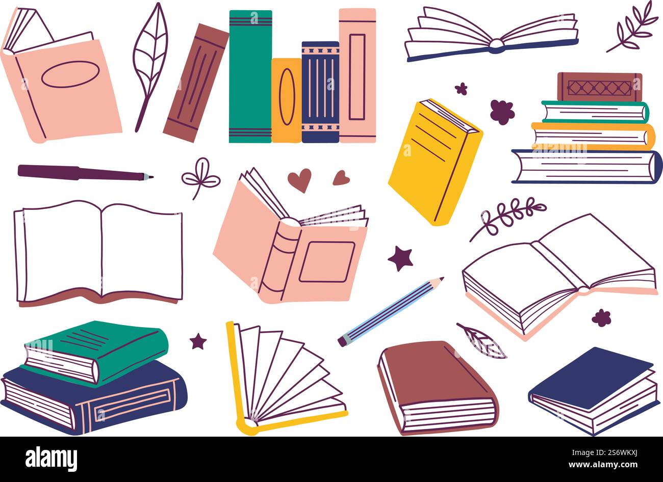 Isolated doodle books. Sketchy book stack, colorful notebook and ...