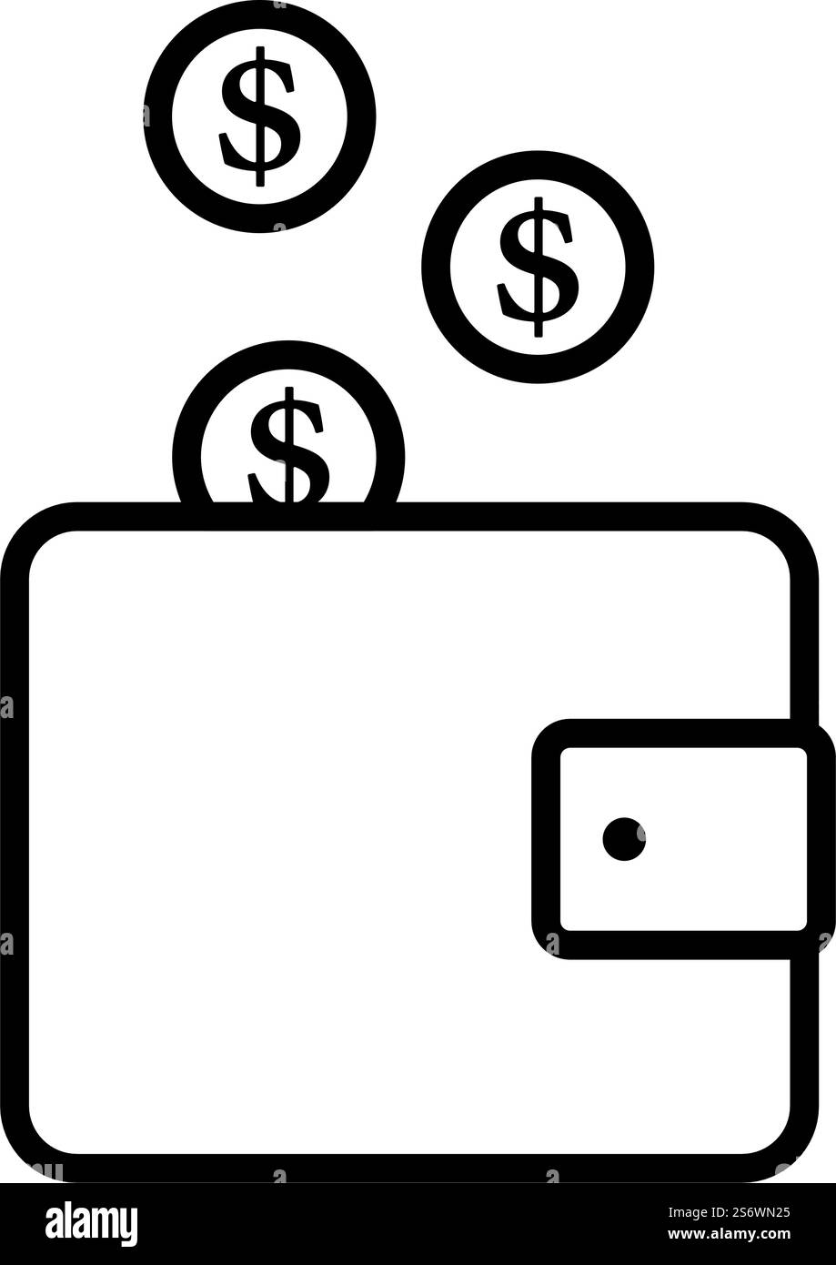 Golden Coins Fall In Purse Icon. Bold outline design with editable ...