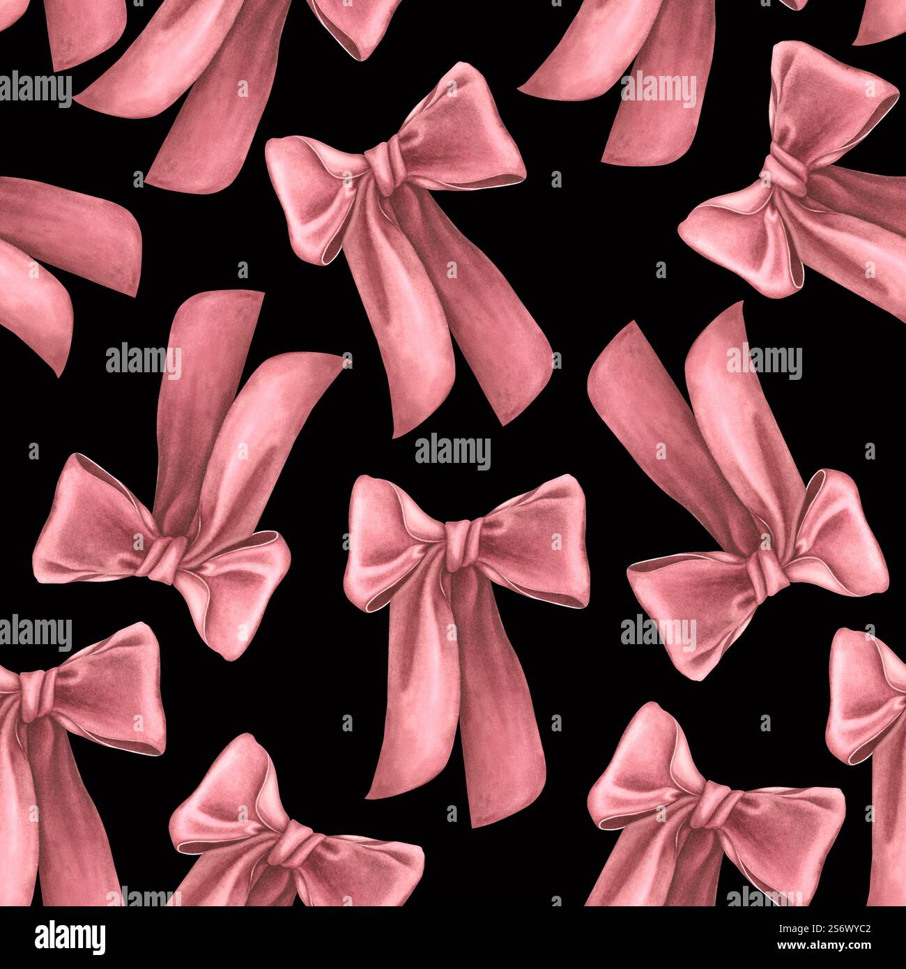 Seamless pattern with coquette ribbon bow in dark red color. Hand ...