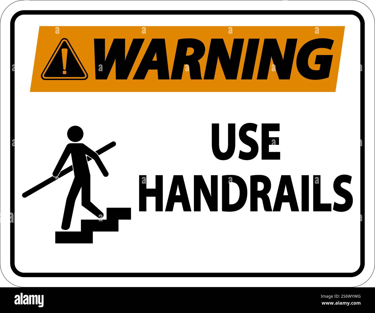 Warning Use Handrail Sign On White Background Stock Vector