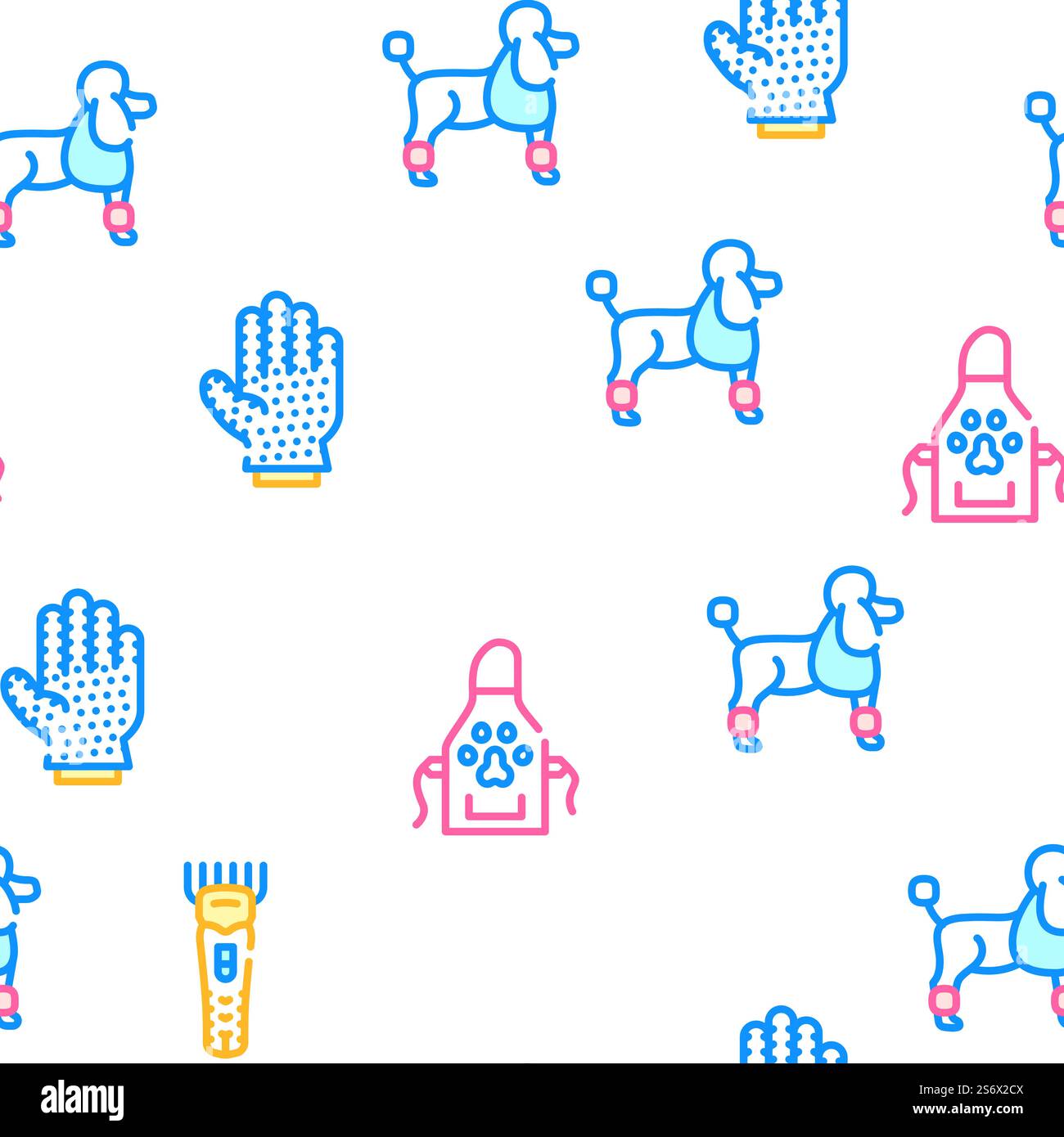 Groomer Pet Service Vector Seamless Pattern Color Line Illustration. Groomer Pet Service Vector Seamless Pattern Stock Vector