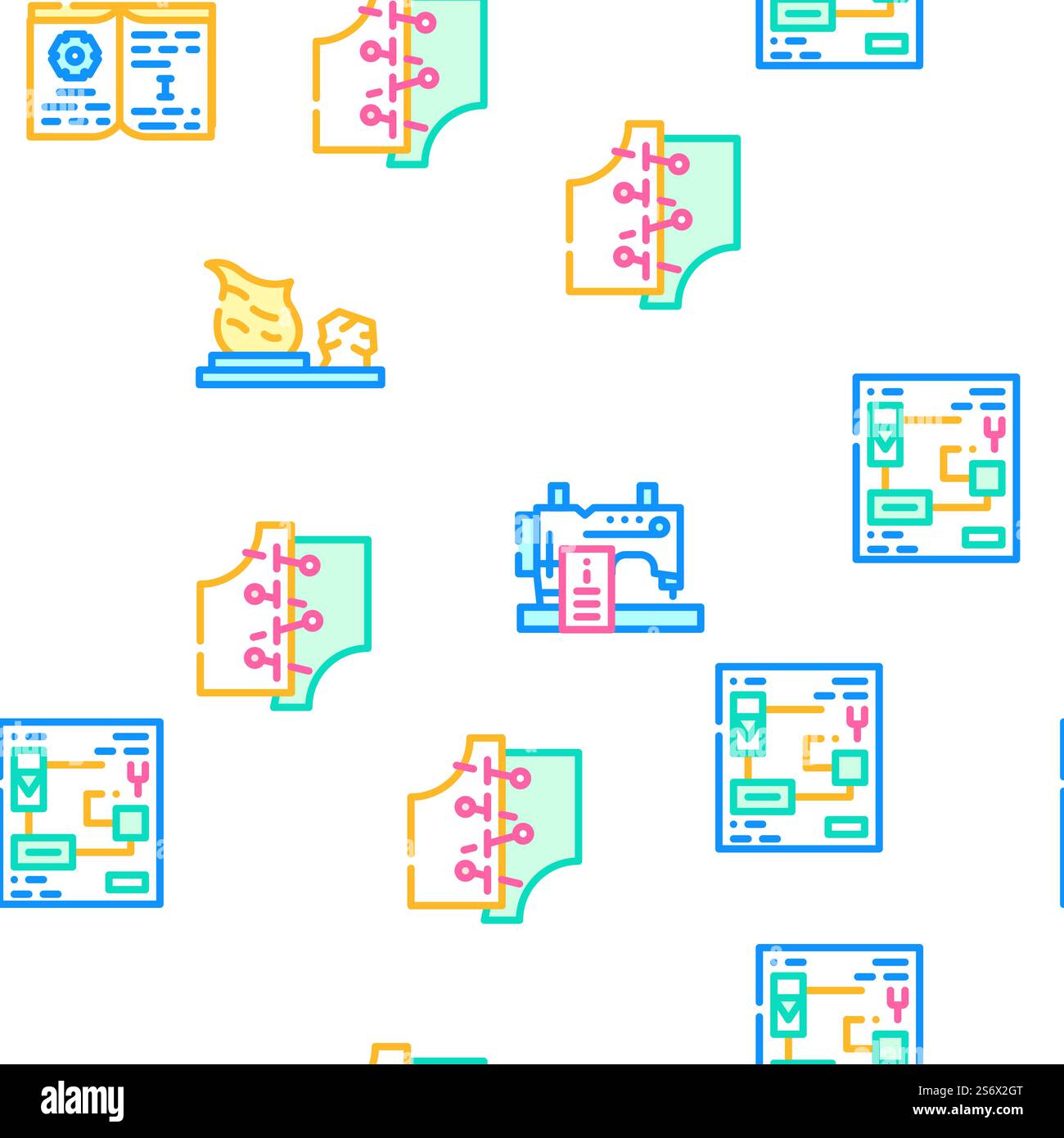 Vocational School Vector Seamless Pattern Color Line Illustration. Vocational School Vector Seamless Pattern Stock Vector