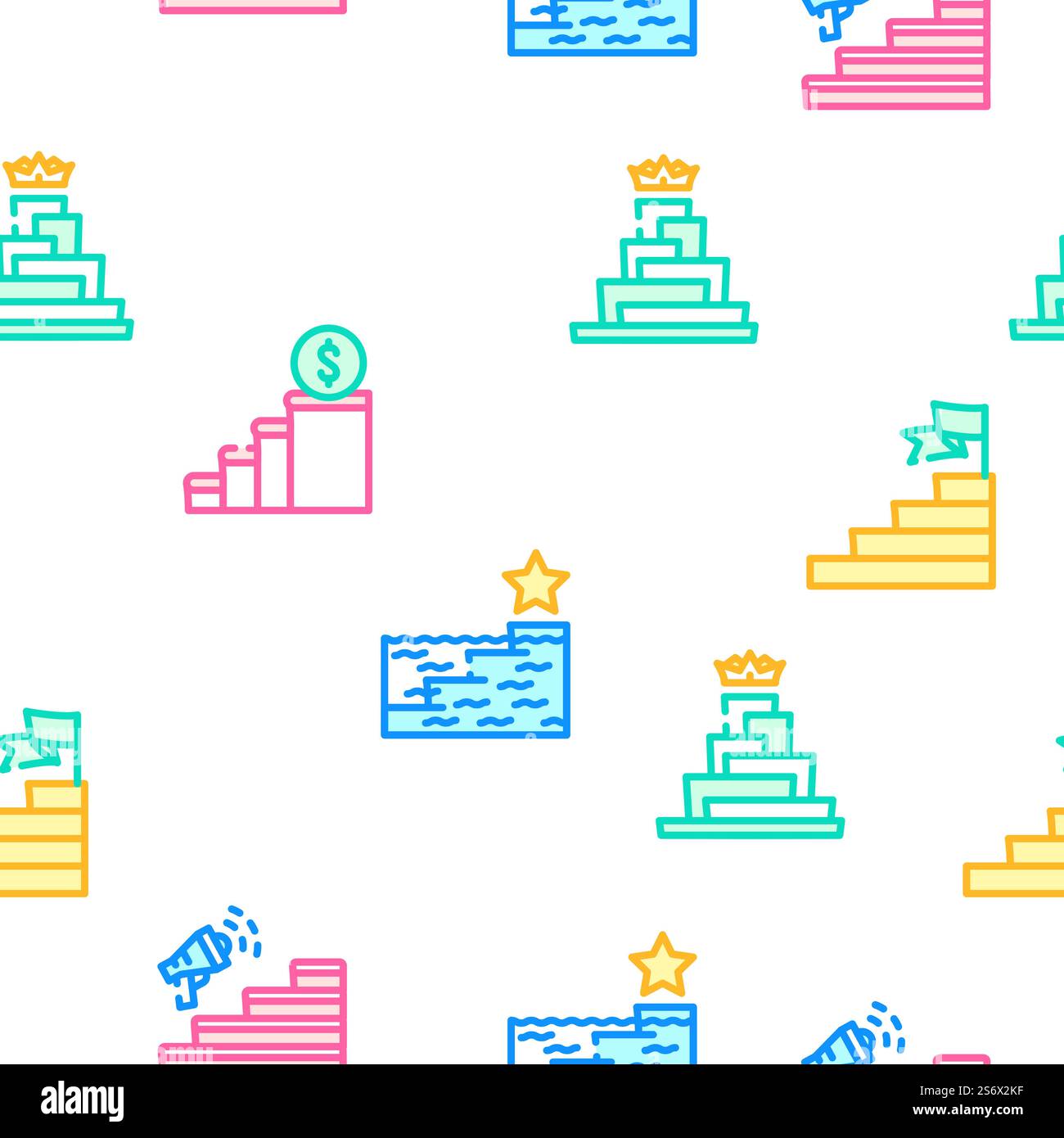 Stair And Achievement Vector Seamless Pattern Color Line Illustration ...