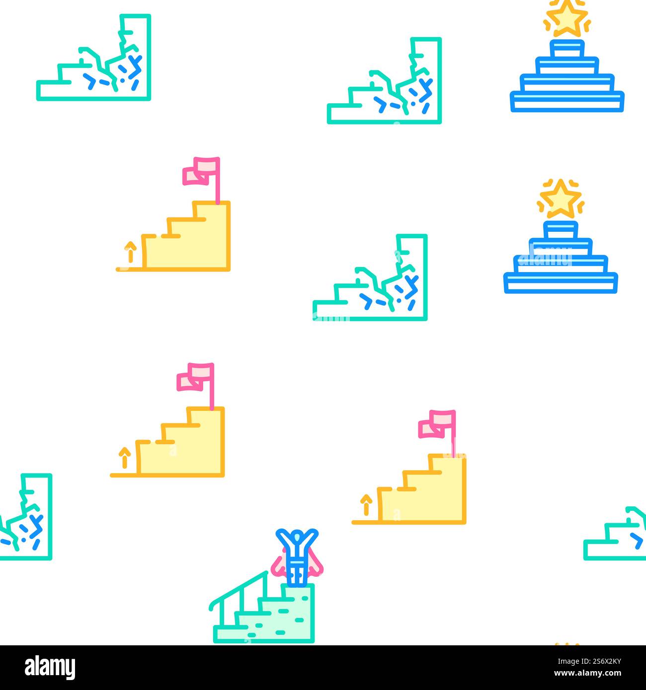 Stair And Achievement Vector Seamless Pattern Color Line Illustration ...