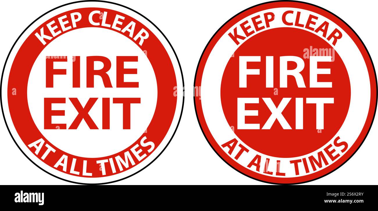 Fire Exit Keep Clear Floor Sign On White Background Stock Vector