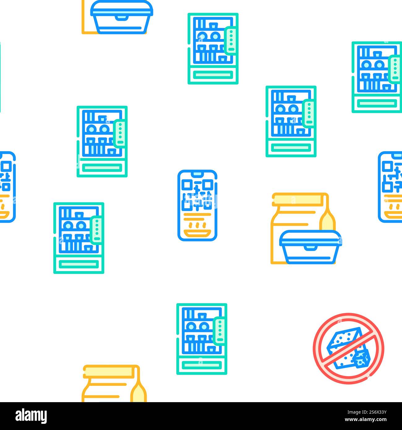 School Canteen Menu Vector Seamless Pattern Color Line Illustration. School Canteen Menu Vector Seamless Pattern Stock Vector
