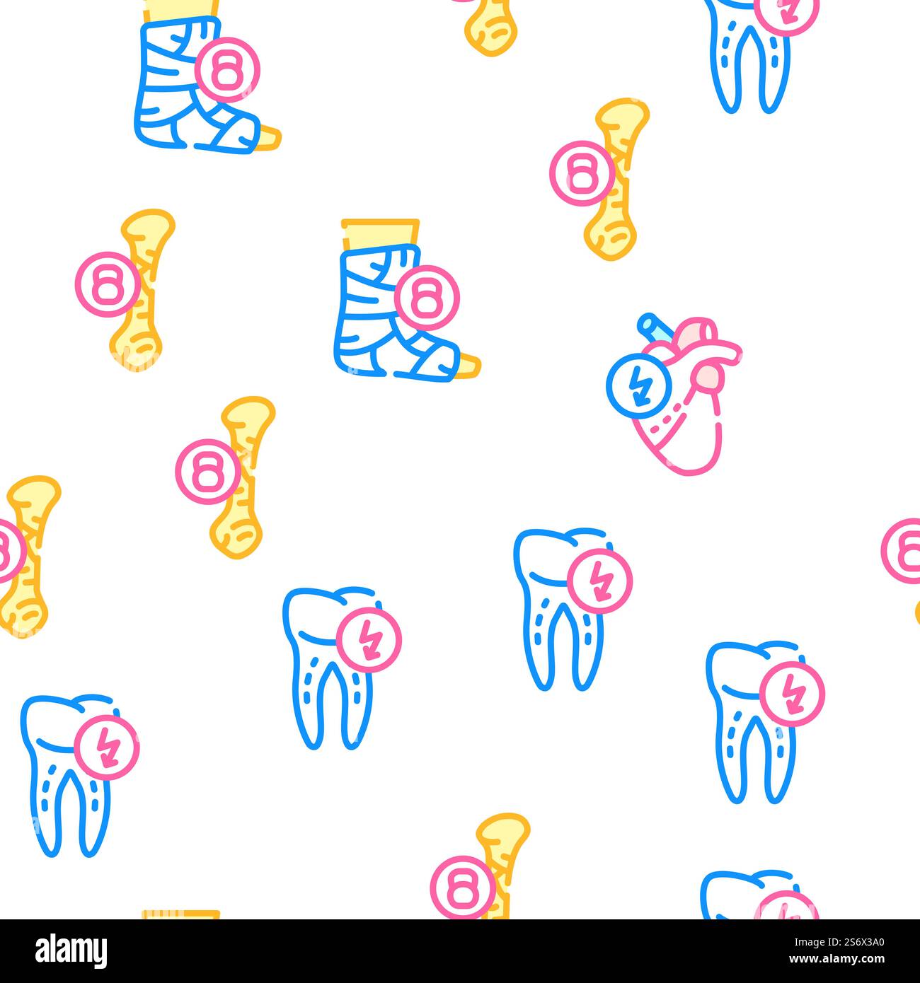 Body Aches Problem Vector Seamless Pattern Color Line Illustration. Body Aches Problem Vector Seamless Pattern Stock Vector