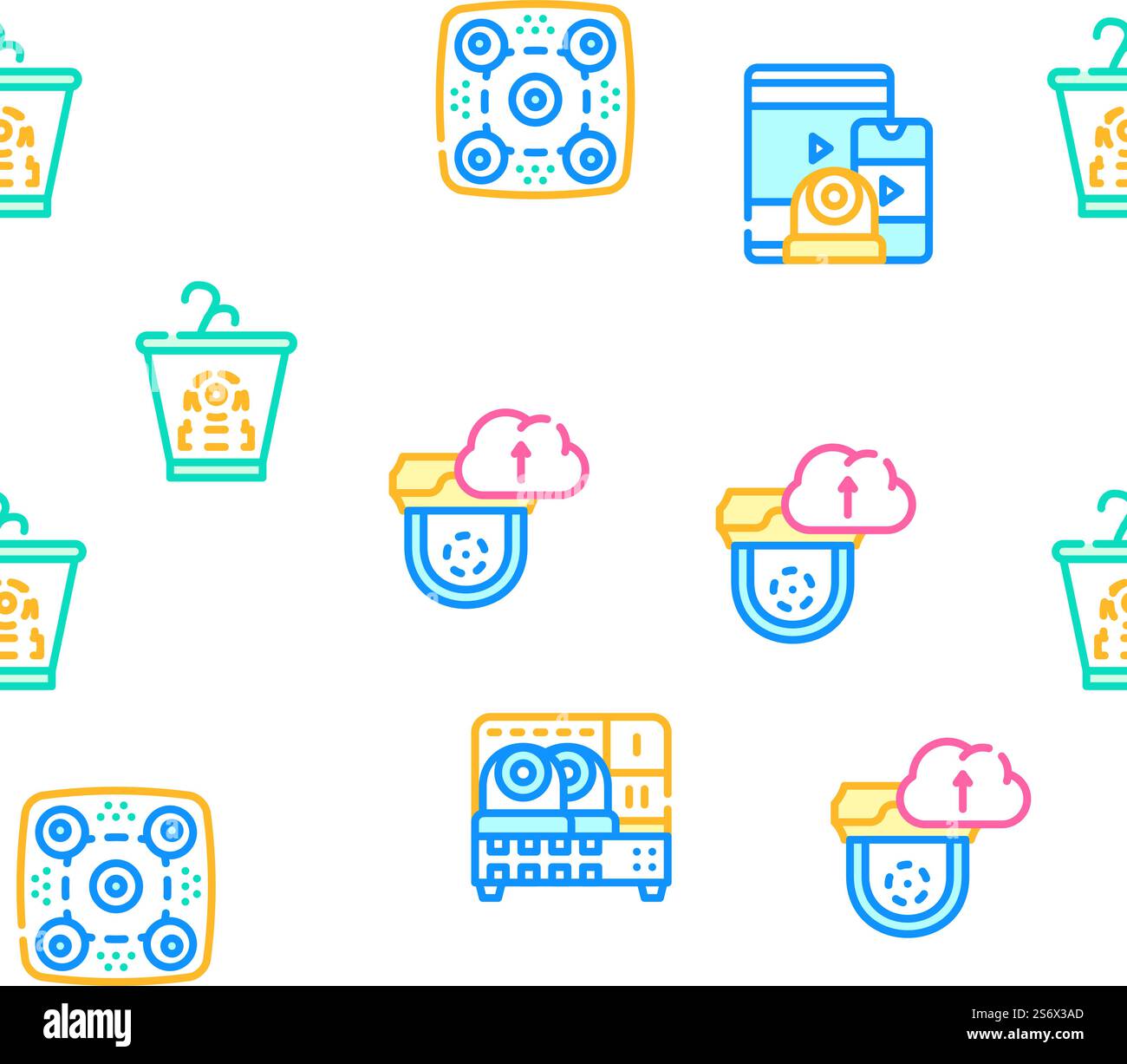 Cctv Camera Security Vector Seamless Pattern Color Line Illustration. Cctv Camera Security Vector Seamless Pattern Stock Vector