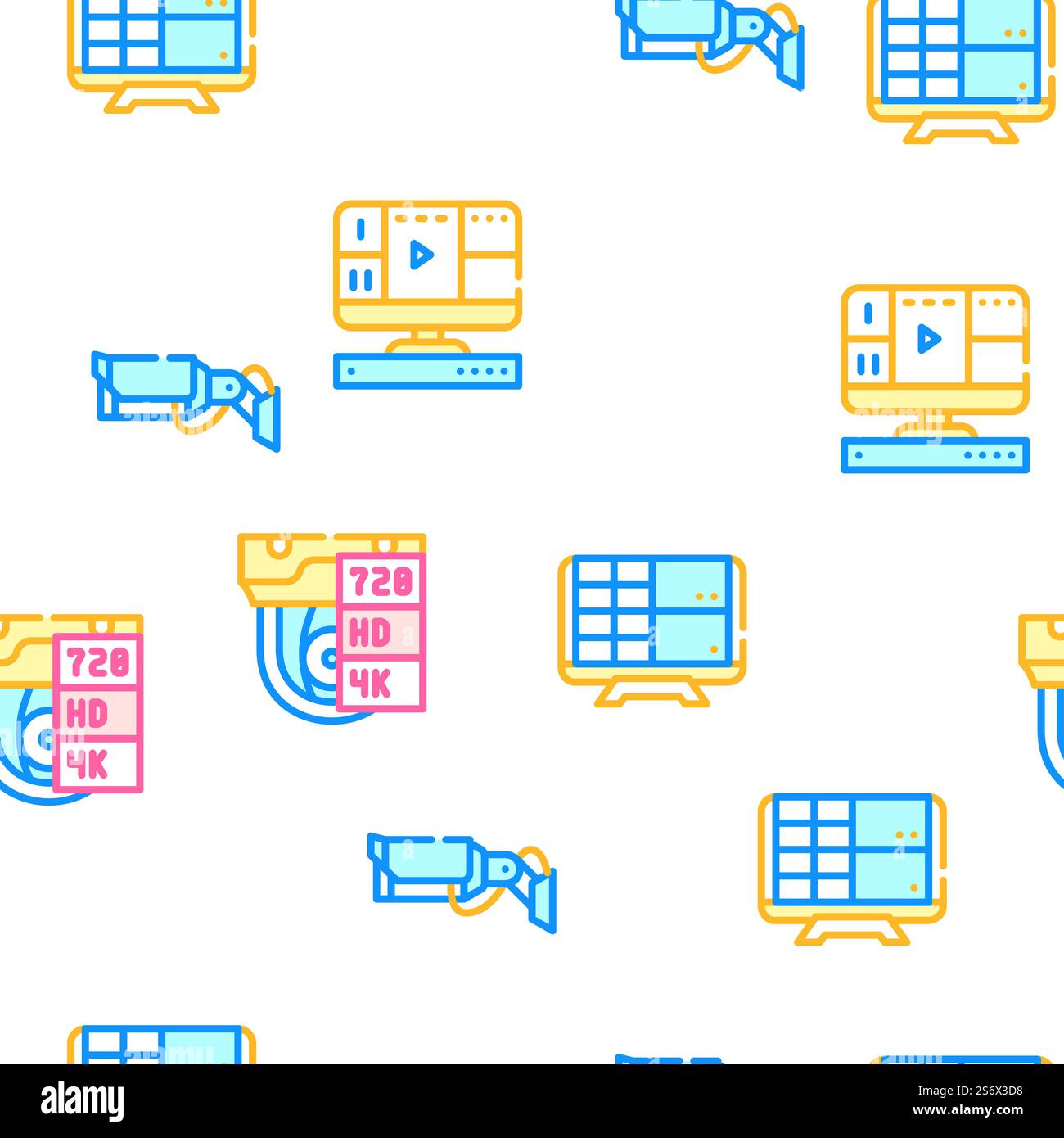 Cctv Camera Security Vector Seamless Pattern Color Line Illustration. Cctv Camera Security Vector Seamless Pattern Stock Vector