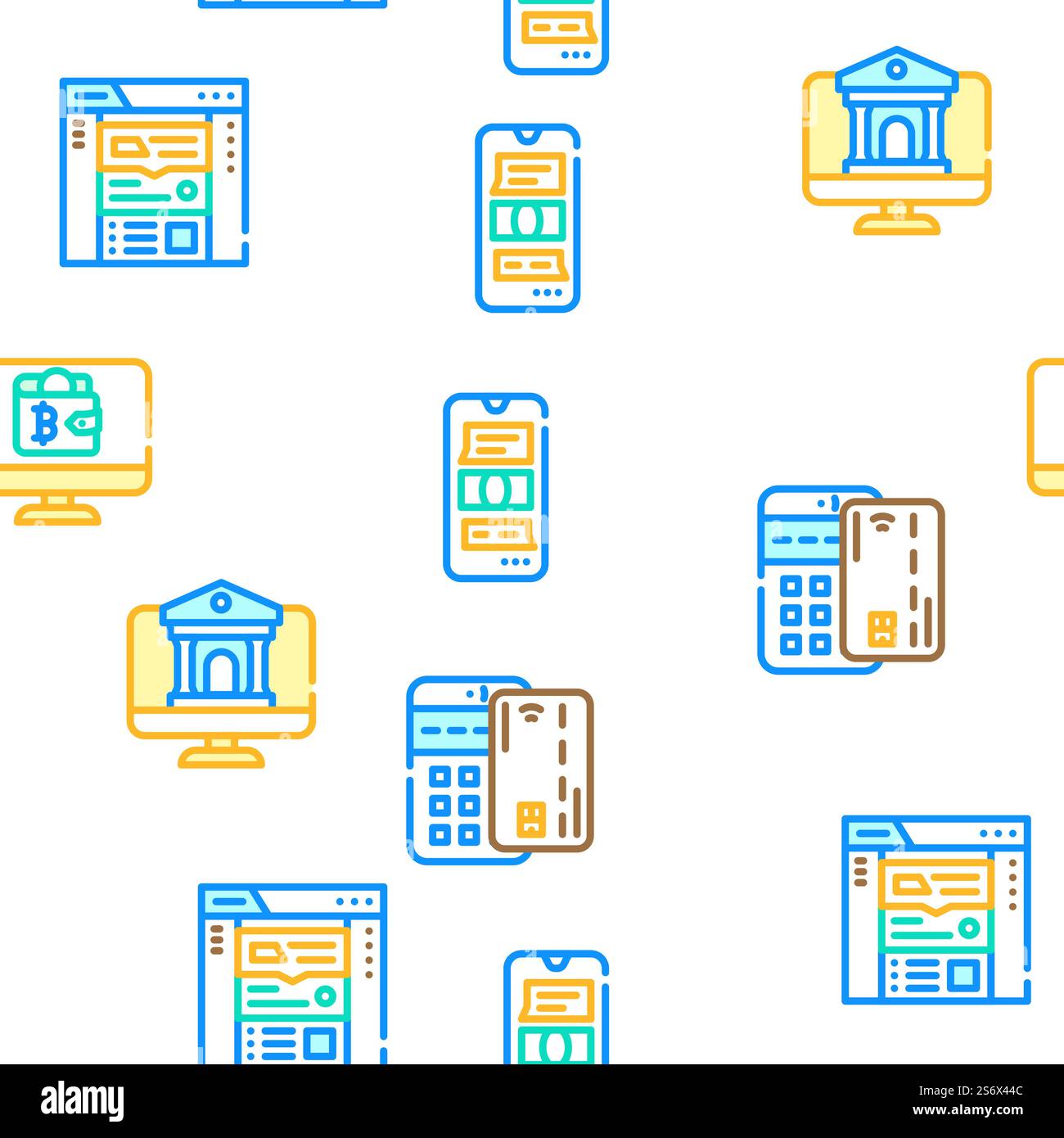Financial Technology And Software Vector Seamless Pattern Color Line ...