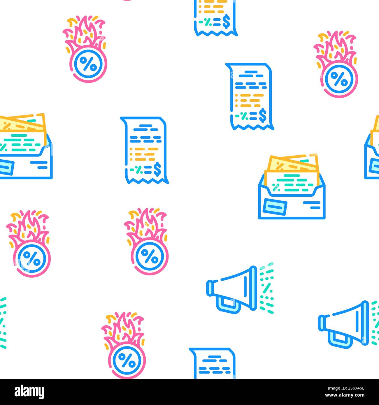 Promo And Advertising Coupon Vector Seamless Pattern Color Line