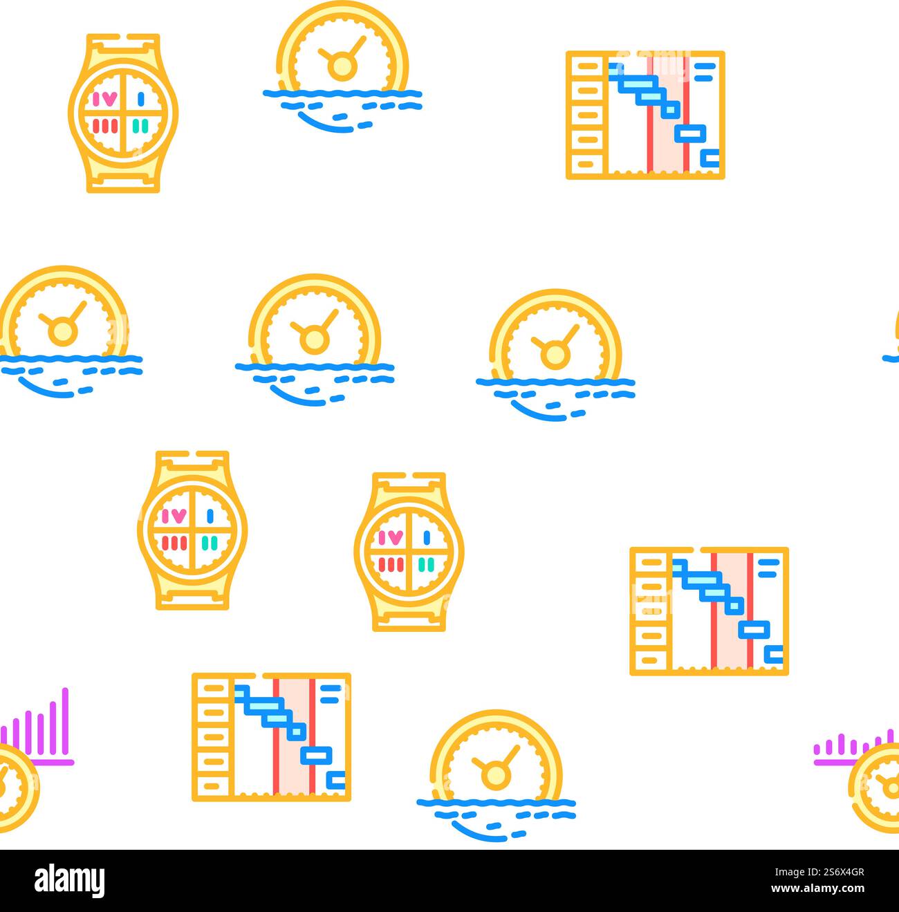 Time Management And Planning Vector Seamless Pattern Color Line ...