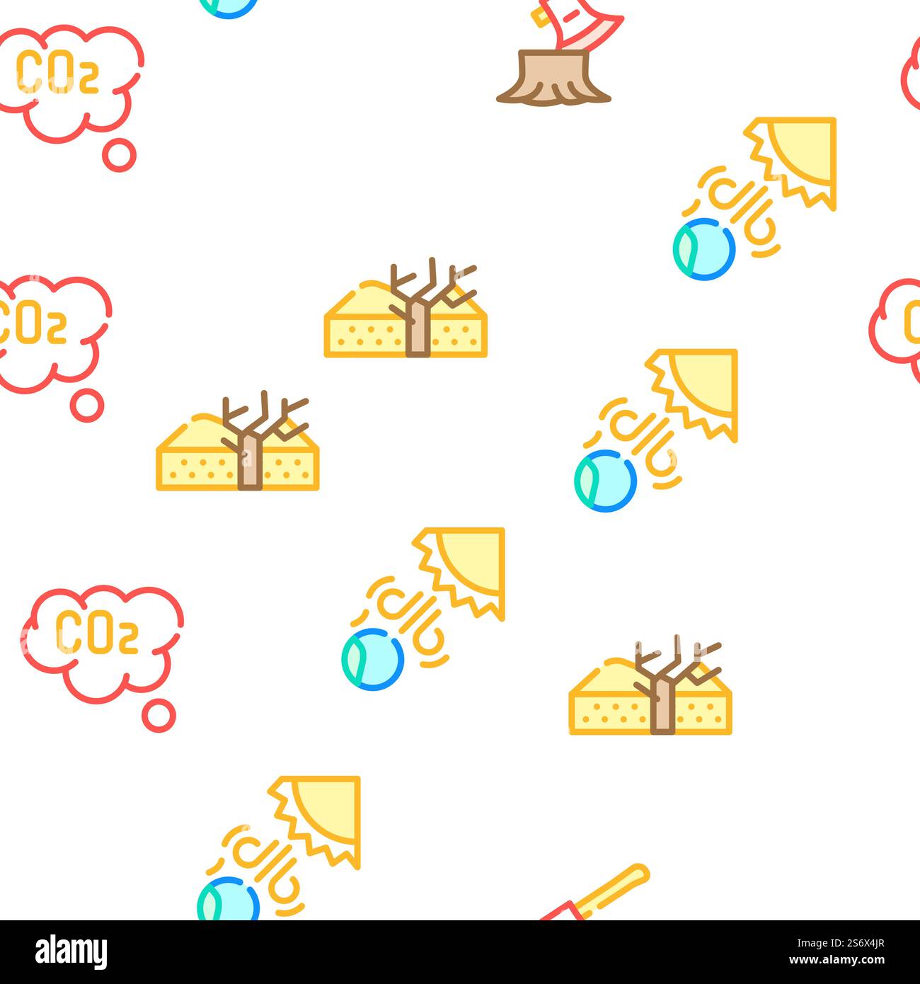 Global Warming Problem Collection Vector Seamless Pattern Color Line Illustration. Global Warming Problem Collection Icons Set Vector Stock Vector
